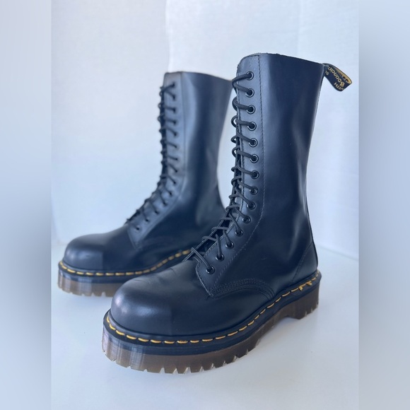 vintage 90s Dr Martens 14 eyelet steel toe platform combat boots england *flaws - Picture 2 of 16